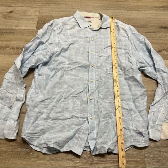 Men's Tommy Bahama 100% Linen Long Sleeved Button Up Pin Striped Shirt Large - Picture 2 of 7